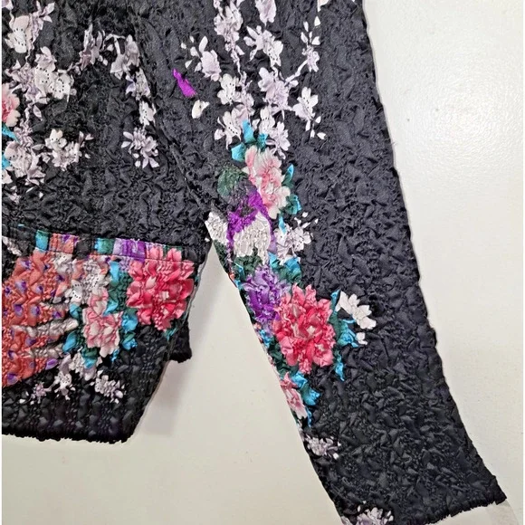 Asian Inspired Floral Top Jacket XL Reversible Textured Crinkle Super Stretchy - Picture 6 of 16